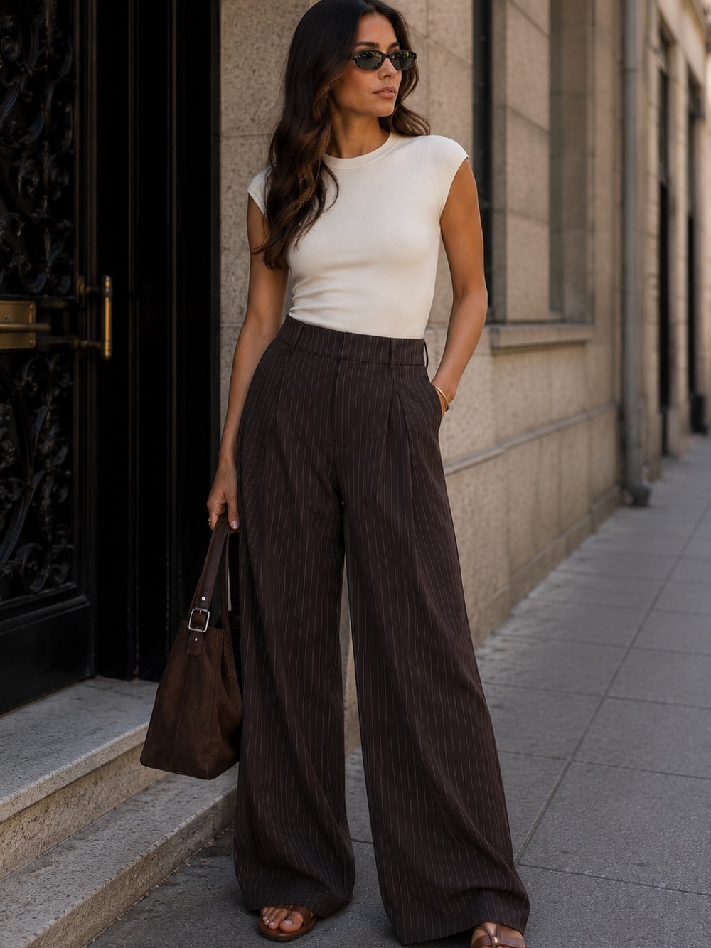 ZARA pleated pinstripe pants